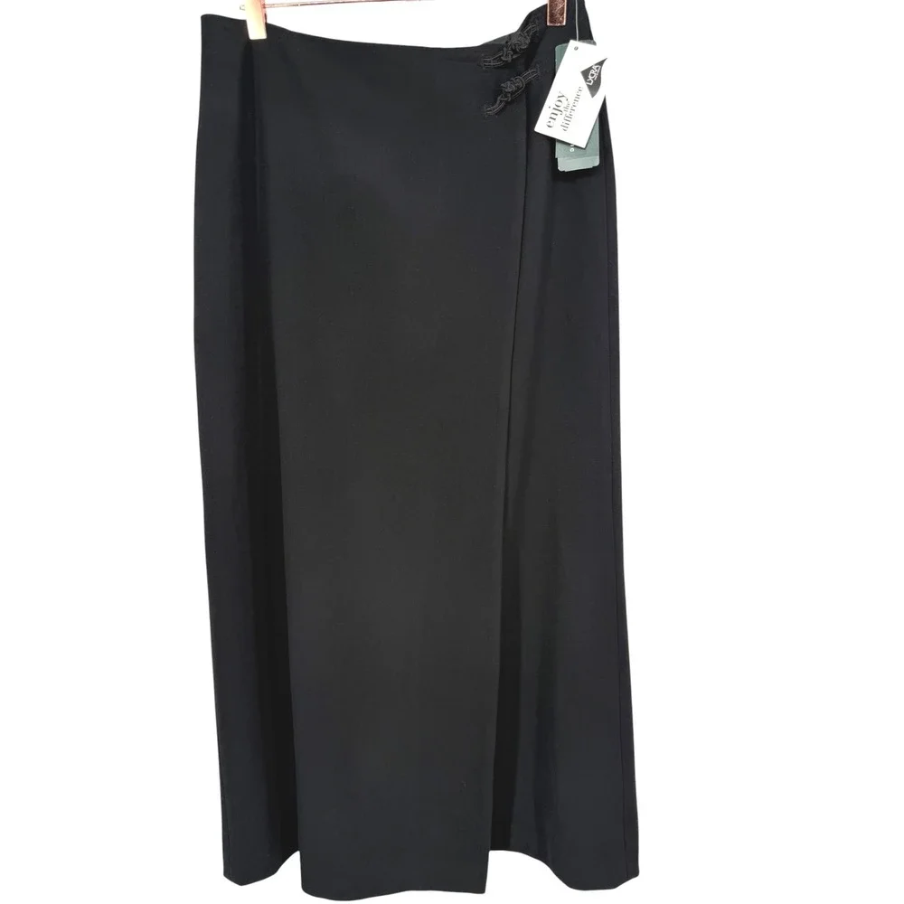 NWT Lauren Ralph Lauren Black Wool Tudor Wrap Maxi Skirt Frog Toggles Size 10 - Picture 1 of 12